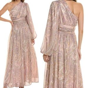 line and dot Gianni Maxi Dress one shoulder blush pink paisley large new gown